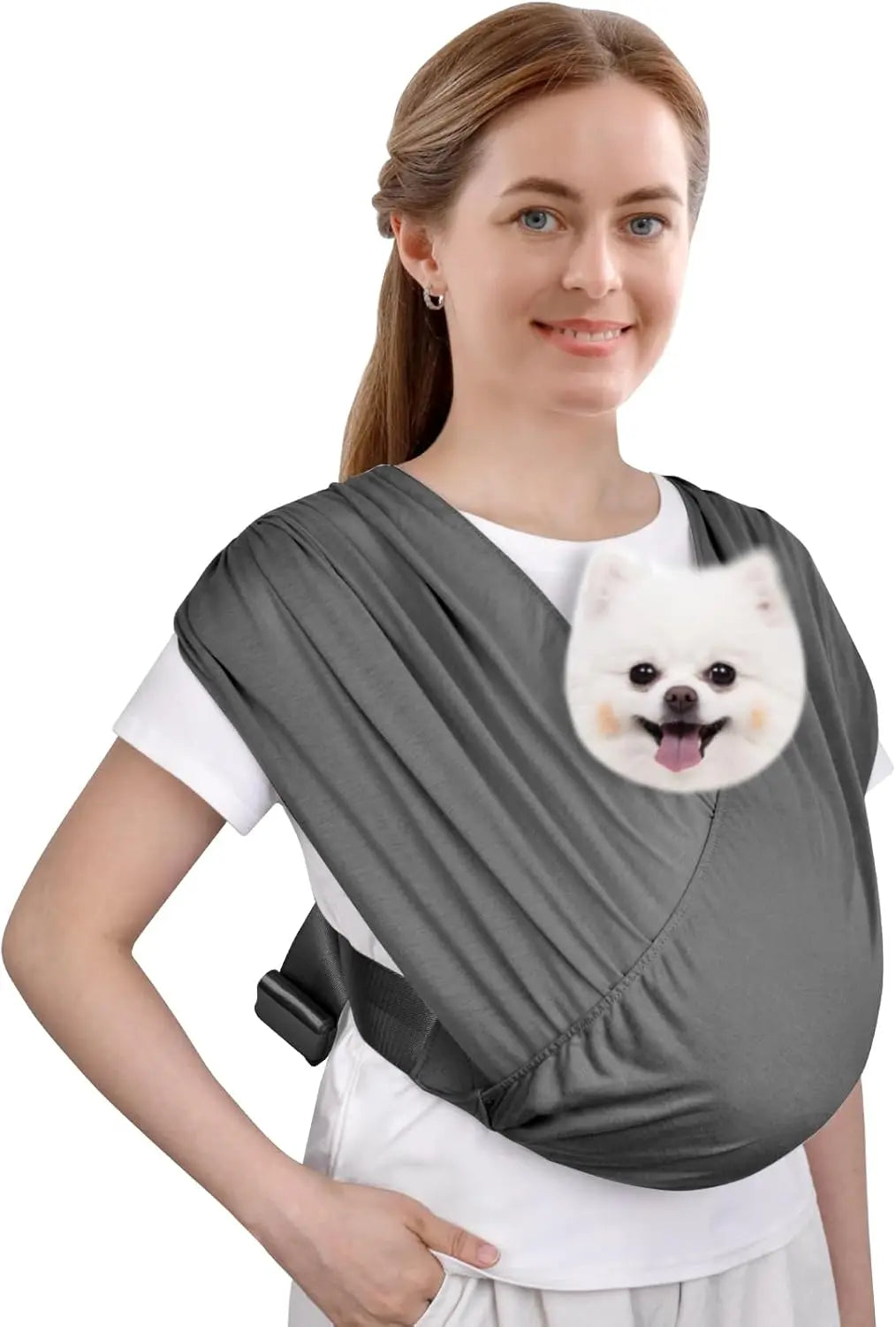 Front-Sling Carrier for Small Dogs & Cats, Adjustable Soft Cotton Pet Harness Up to 10lb (Dark Gray)