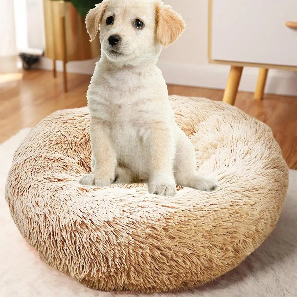 Soft Plush Pet Beds USB Heating Round Dog Bed Donut Round Beds For Small Medium Dogs And Cats Comfortable And Machine Washable