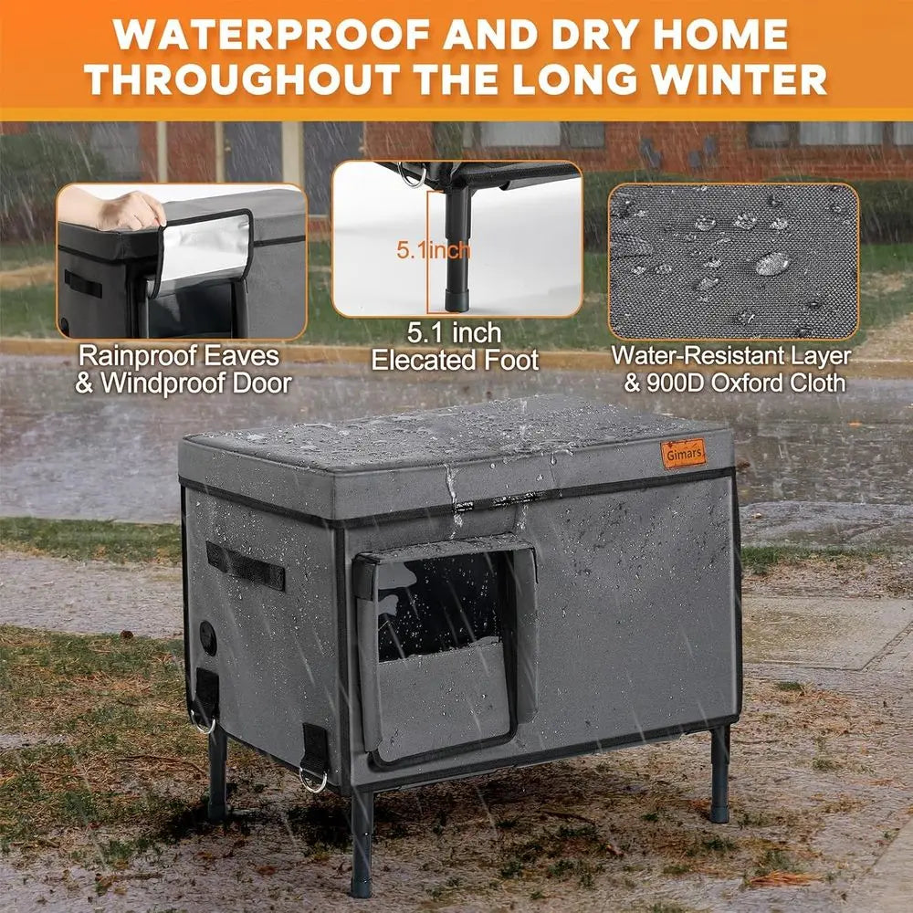 Weatherproof Outdoor Heated Cat House with 5.1 Elevated Shelter and Insulated Bed for Winter Protection