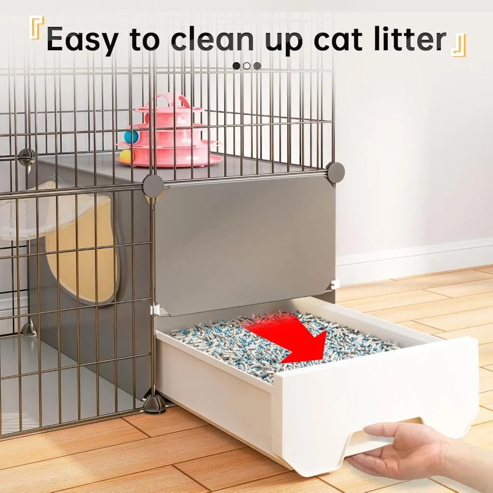 Oneluck Large Cat Cage with Litter Box, 4-Tier DIY Enclosures Detachable Metal Wire Kennel Indoor Crate Large Exercise Place Ide