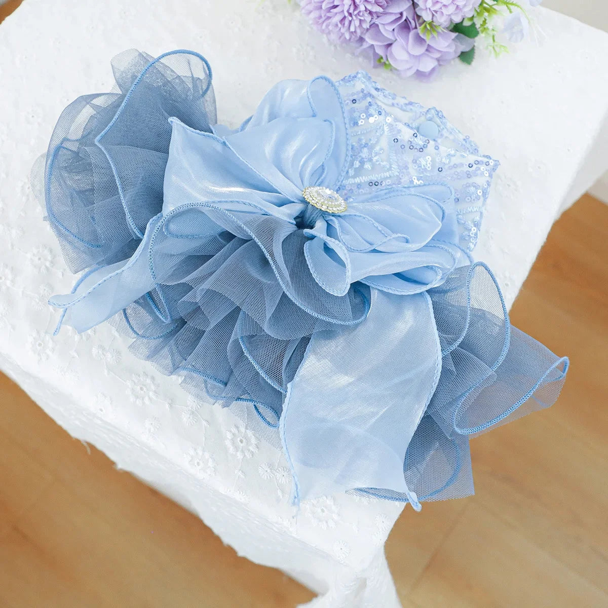 Pet Dog Cat Universal Clothing Fluffy Gauze Blue Galaxy Wedding Dress Take Photos and Dress Up for Weddings Festivals Gatherings