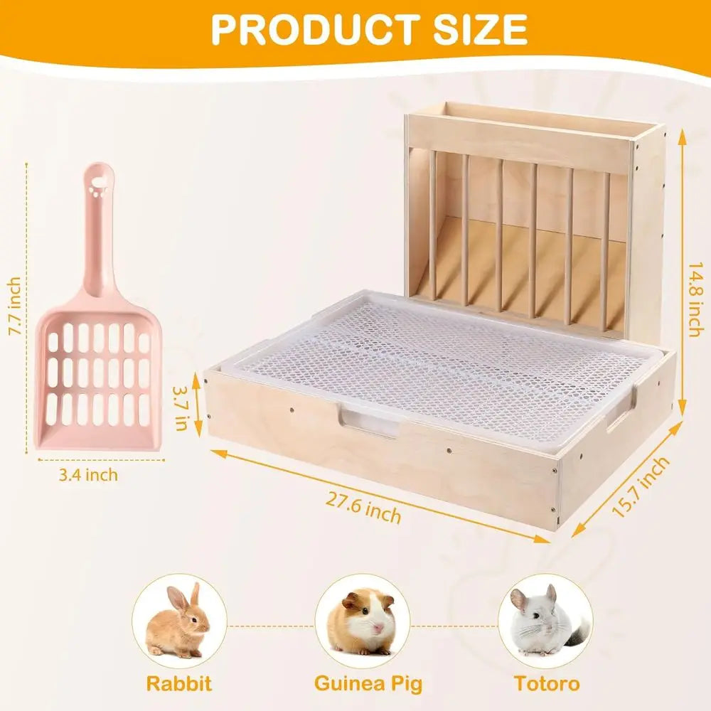 Extra-Large 2-in-1 Rabbit Hay Feeder & Litter Box Set, Wood, Mess Proof, for Guinea Pigs, Chinchillas, Hamsters, and Rabbits