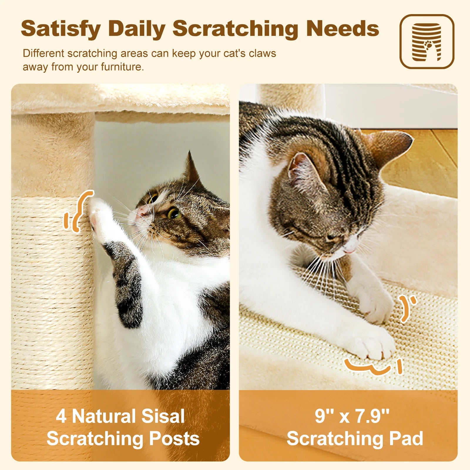 Multi-Level Cat Tree for Indoor Large Cat Tower with 2 Spacious Condos Scratching Posts Scratching Pad Cat Accessories Cat Toys