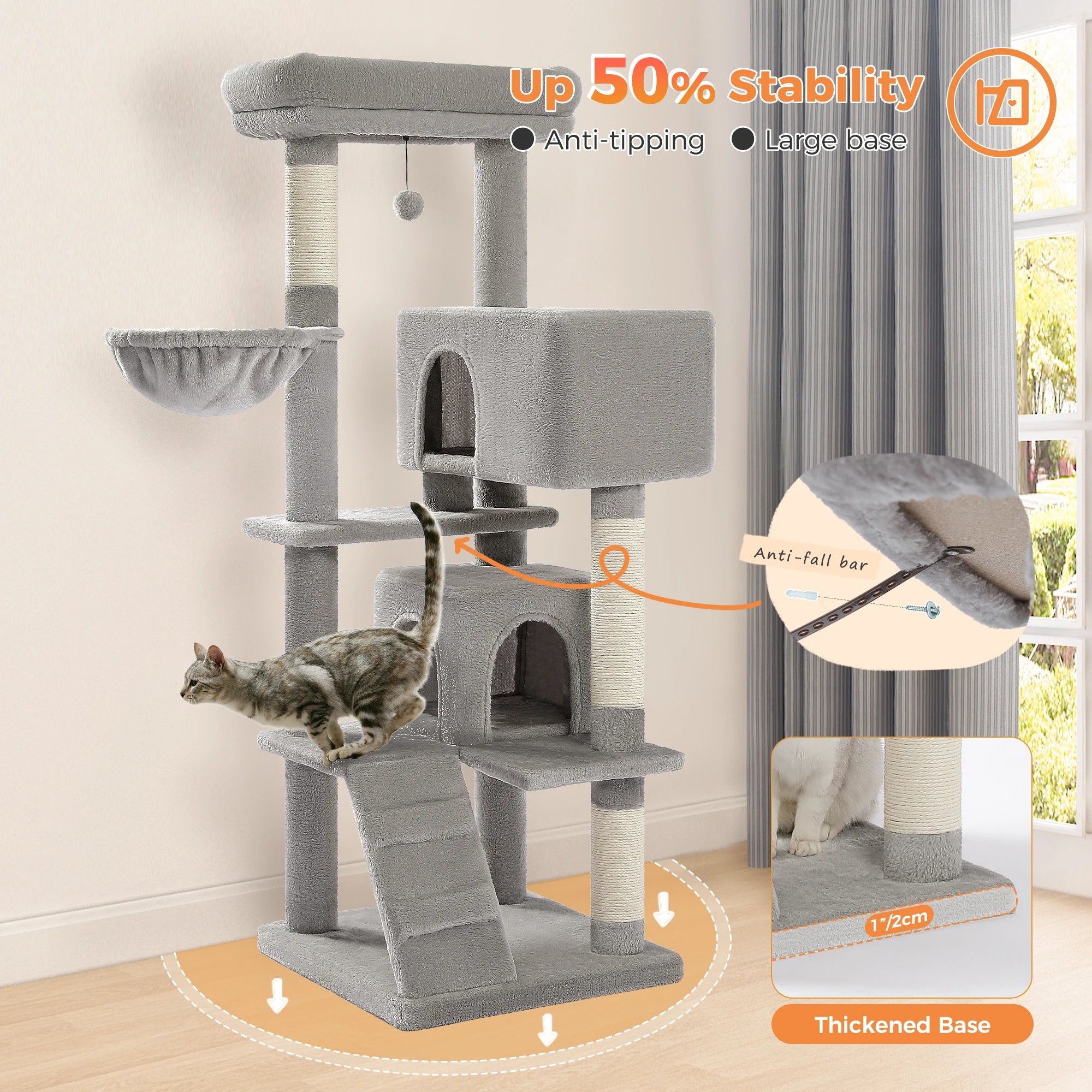 Cat Tree with Toy Cat Tower condo for Indoor Cats Cat House with Padded Plush Perch Cozy Hammock and Sisal Scratching Posts