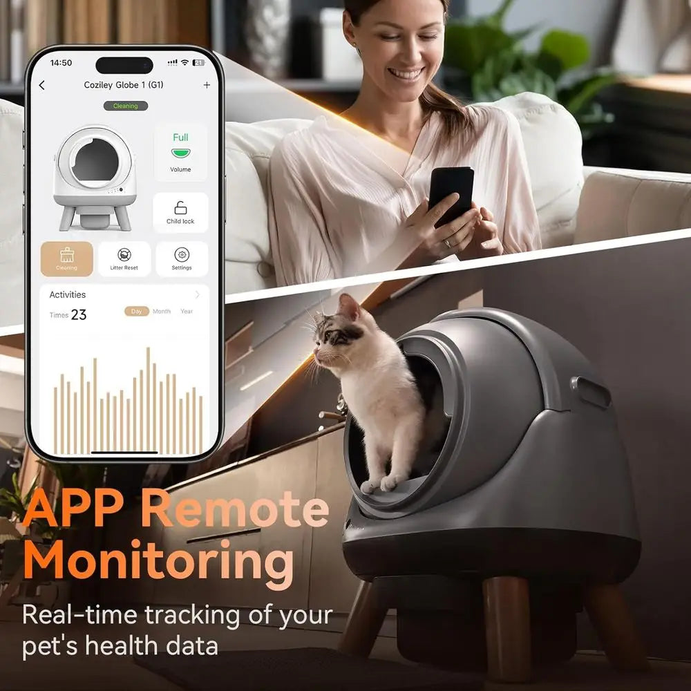 Automatic Self-Cleaning Litter Box for Multiple Cats, Smart Robotic System with App Control and Health Tracking, Includes Trash