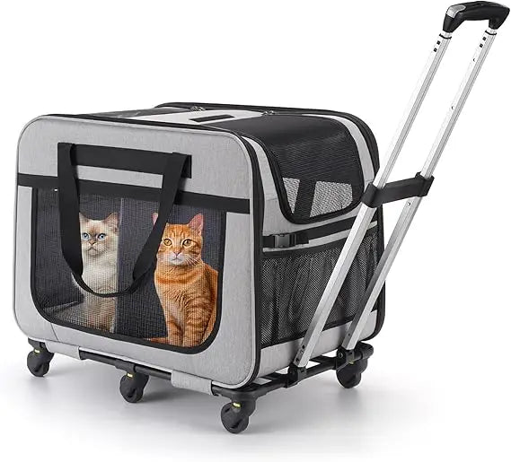 Double Pet Carrier with Wheels for Small Dogs and All-Breed Cats, Rolling Carrier for 2 Cats, Supports up to 40 Lbs