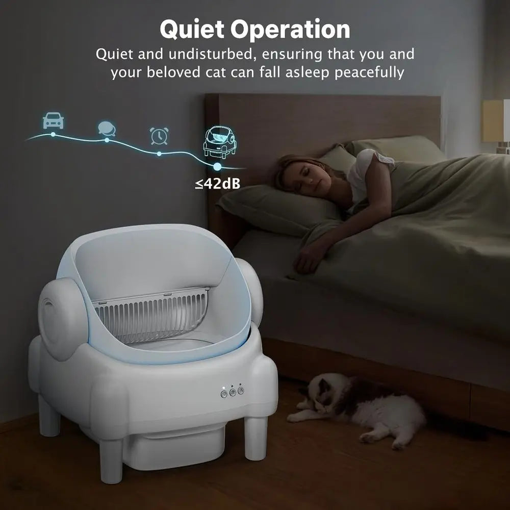 App-Controlled Open-Top Self-Cleaning Litter Box for Multiple Cats with Safety Sensors, Odor Control, 2 Liners, Large Bin - Crea