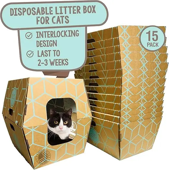 Large Cats 15-Count Disposable Litter Boxes for Easy Cleanup, Fits Tall Cats, 8.5 Inches High, Reduces Litter Scatter