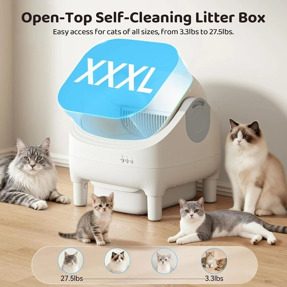 App-Controlled Open-Top Self-Cleaning Litter Box, 10L Capacity with Safety Sensor for Multiple Cats