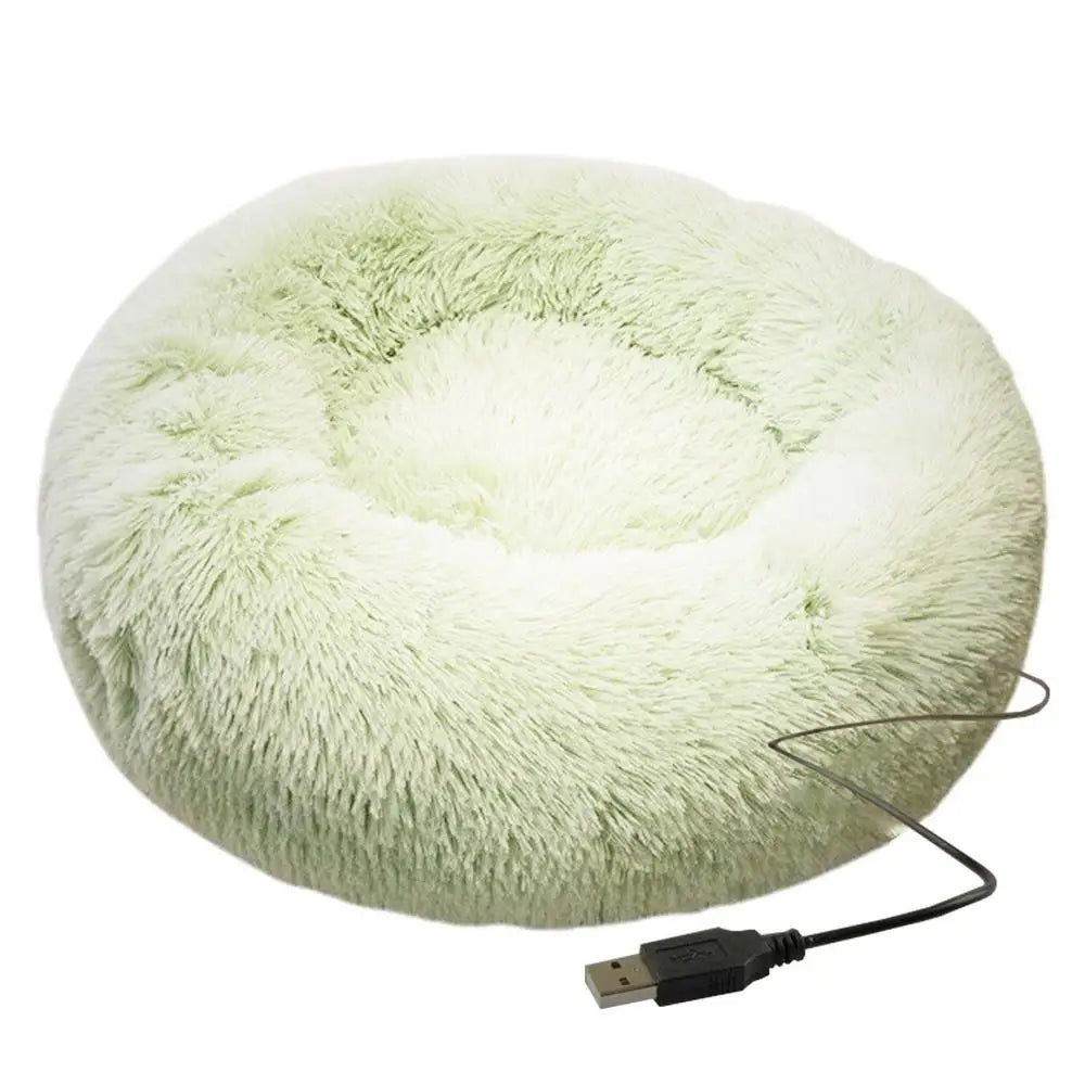 Soft Plush Pet Beds USB Heating Round Dog Bed Donut Round Beds For Small Medium Dogs And Cats Comfortable And Machine Washable