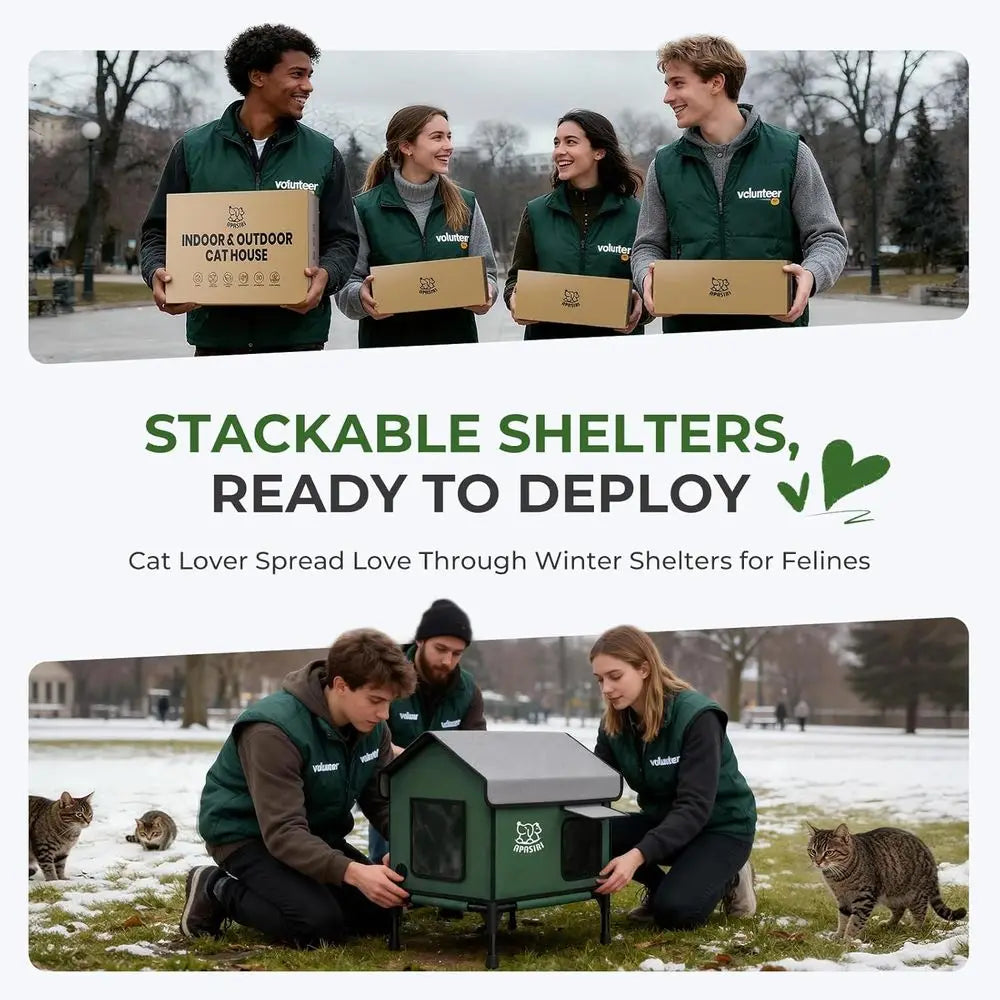 Durable Insulated Outdoor Heated Cat House with Escape Hatches, Anti-Peep Curtains, and Weatherproof Design for Small Cats