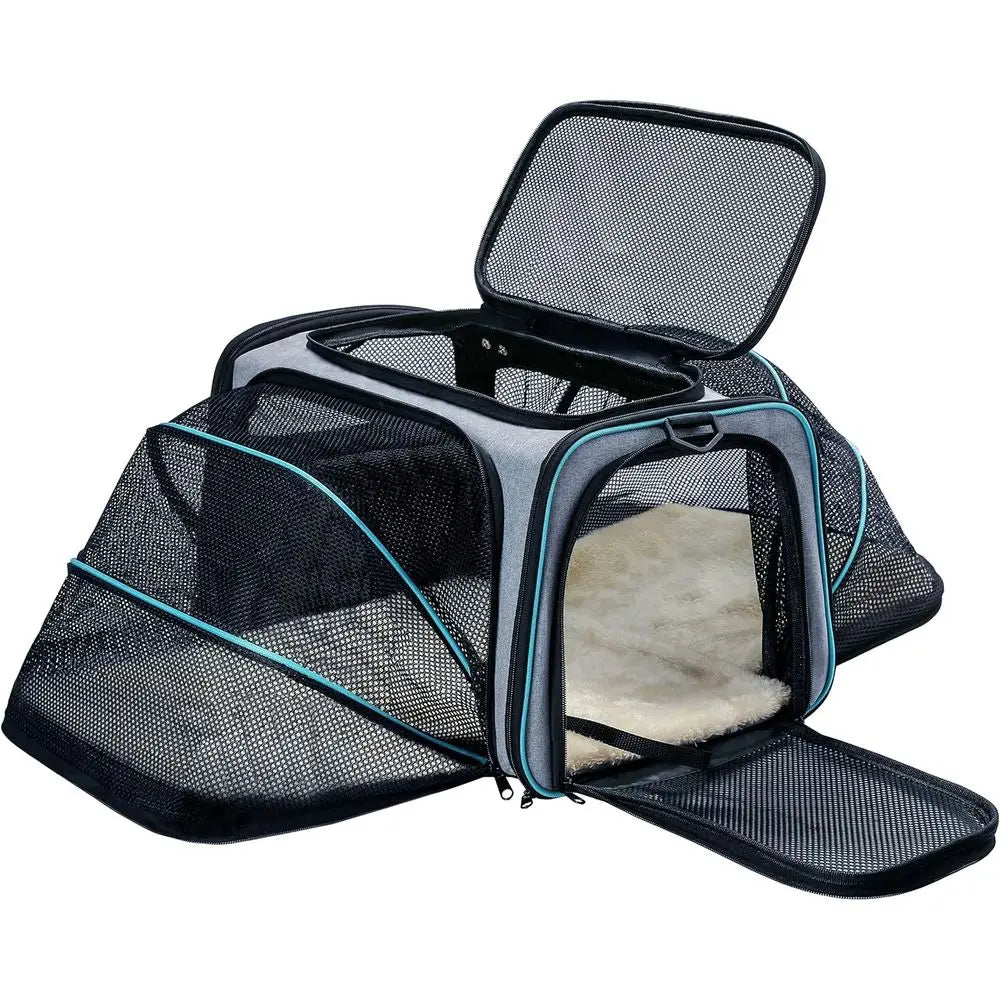 Cat Dog Carrier - Airline Approved Expandable Soft-Sided Pet Carrier with Removable Fleece Pad and Pockets, for Cats/Puppy and S