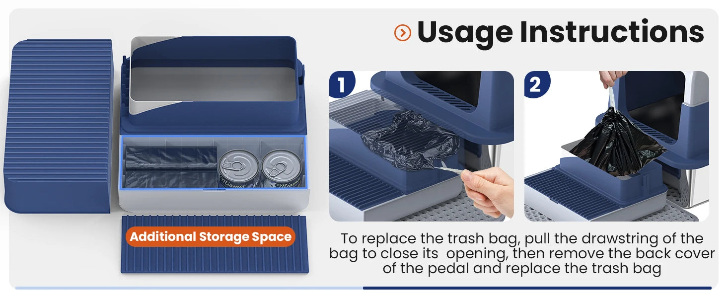 Stainless Steel Cat Litter Box Non-Stick Odor Control Easy Clean with Lid&Scoop Rust-proof Durable Stainless Steel Pet Toilet