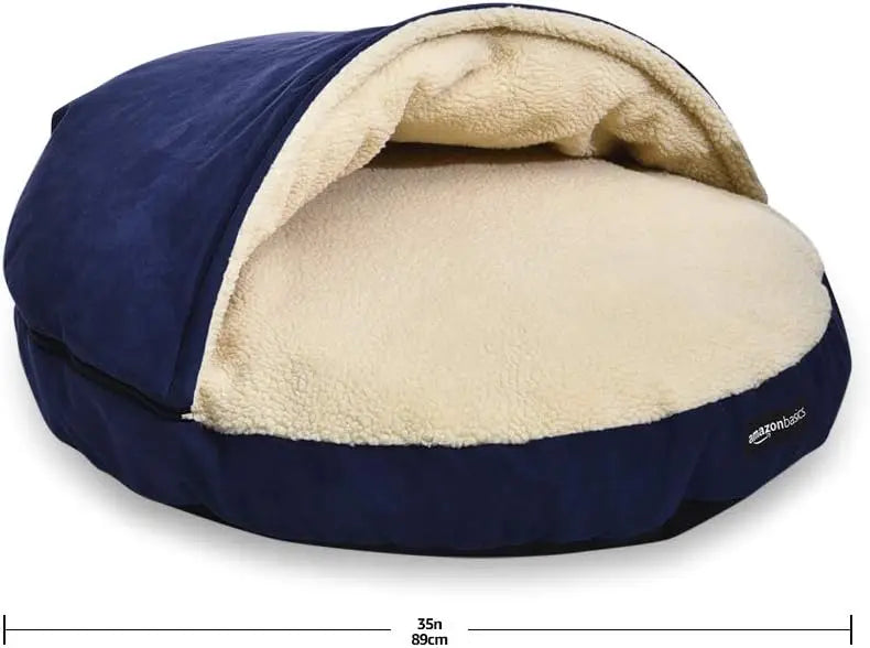 Cozy Pet Cave Bed for Dogs and Cats, Removable Hood, Fits Pets Up to 30lbs, Blue