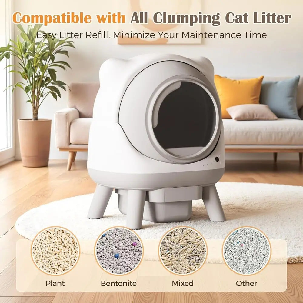 Smart Cat Litter Box with App Control and Self-Cleaning for Multi-Cat Families, Mat & Bags Included