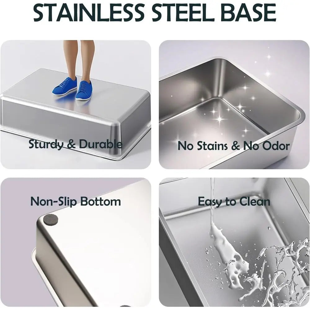 Rabbit Litter Box Stainless Steel, Large Bunny Litter Box with Raised Grid and Washable Pee Pad, Metal Litter Pan High Side for