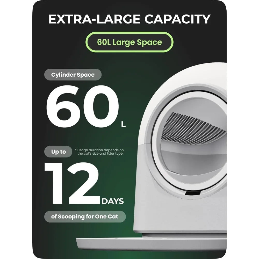 Self Cleaning Cat Litter Box Safe Anti-Pinch,with Deodorizer and Liner,Automatic Hands-Free Smart Robot Self Cleaning Litter,Cus