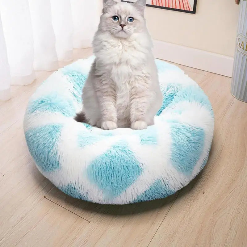 Round Dog Bed Soft Plush Pet Beds USB Heating Donut Round Beds for Dog Cat Comfortable House Pet Supplies Accessories