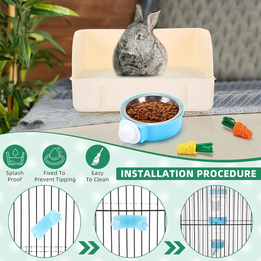 104 Pcs Rabbit Starter Kit Litter Box Bunny Tunnel Pet Playpen with Waterproof Mat Water Bottle Animal Grooming Kit Bowl Blanket