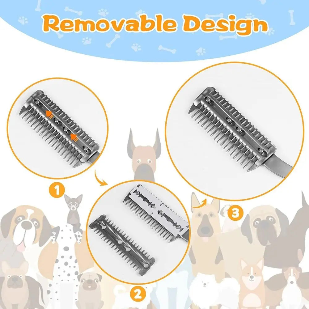 Razor Comb for Dogs Cats with 1pcs Extra Blades, Pet Razor Comb 2 in 1 | Trimming & Grooming, Dog Cat Brush