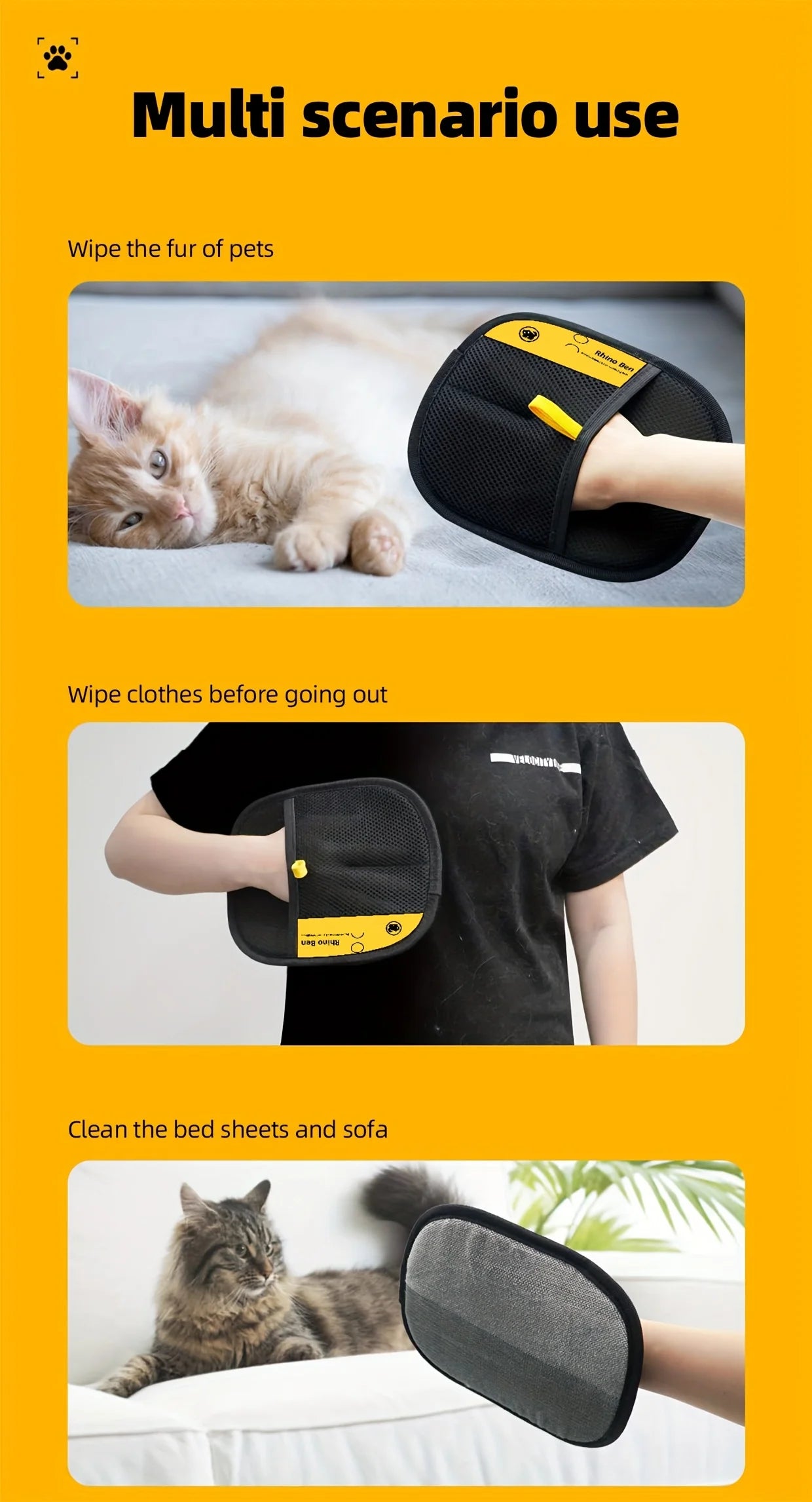 2-Piece Pet Hair Removal Gloves – Double-Sided Cat Brushes, Anti-Shedding Grooming Gloves, Hair Control Care Tools