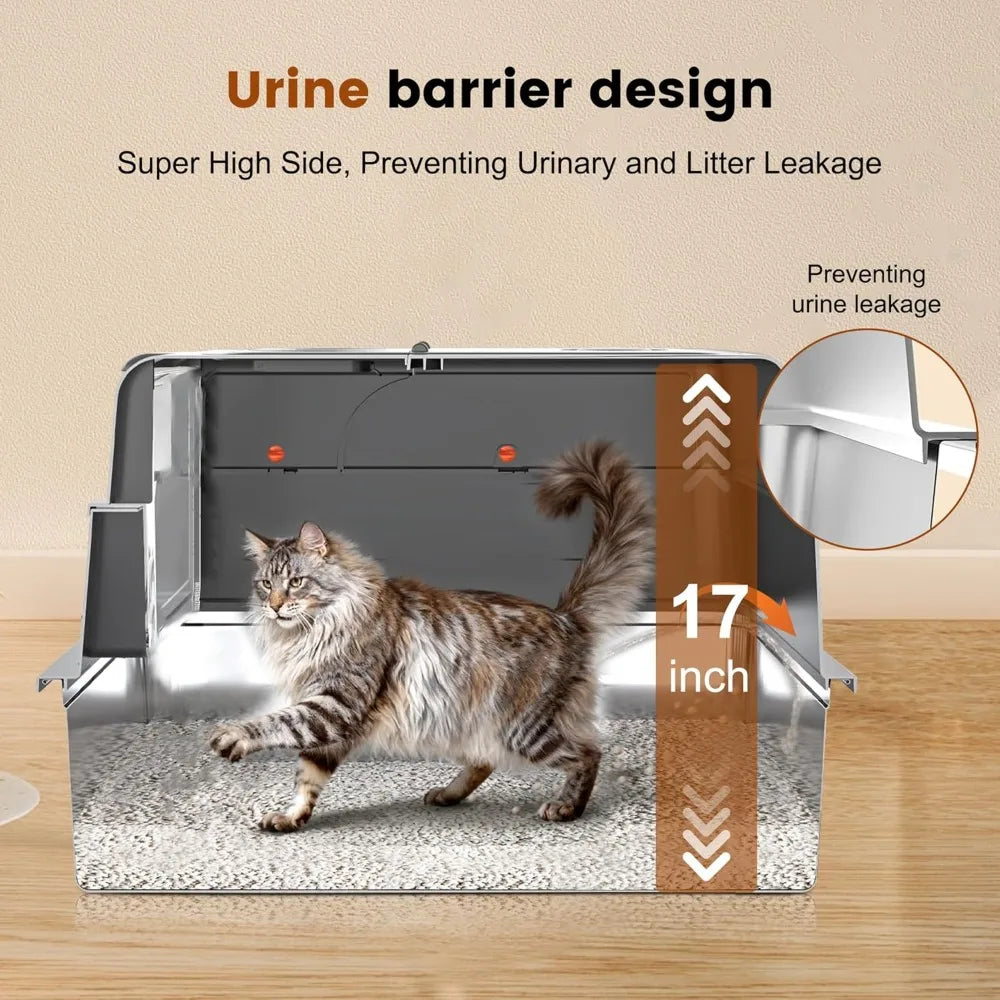 XXXXL Stainless Steel Litter Box, 28" L x 20" W x 17" H Extra Large Cat Litter Box for Maine Cat, Enclosed Metal Litter Boxes,Cu