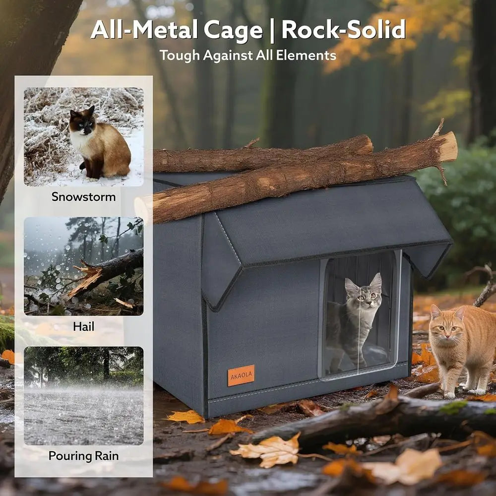 Weather-Resistant Elevated Cat Shelter with Heating Pad for Outdoor Stray Cats in Winter