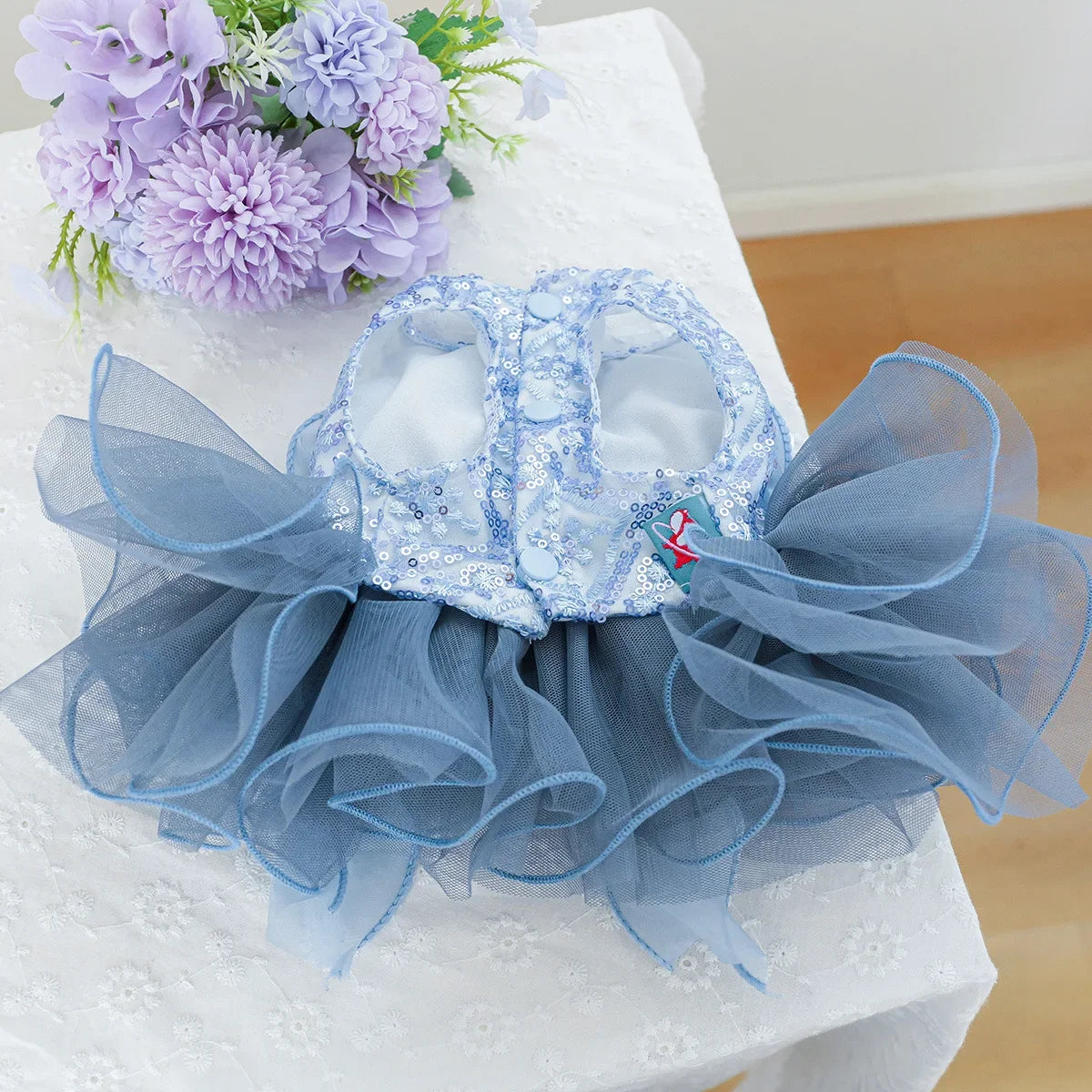 Pet Dog Cat Universal Clothing Fluffy Gauze Blue Galaxy Wedding Dress Take Photos and Dress Up for Weddings Festivals Gatherings