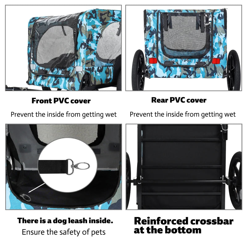 Outdoor Heavy Duty Collapsible Pet Bike Trailer With 16 Inch All Terrain Wheels Universal Hitch Foldable Dog Cargo Carrier