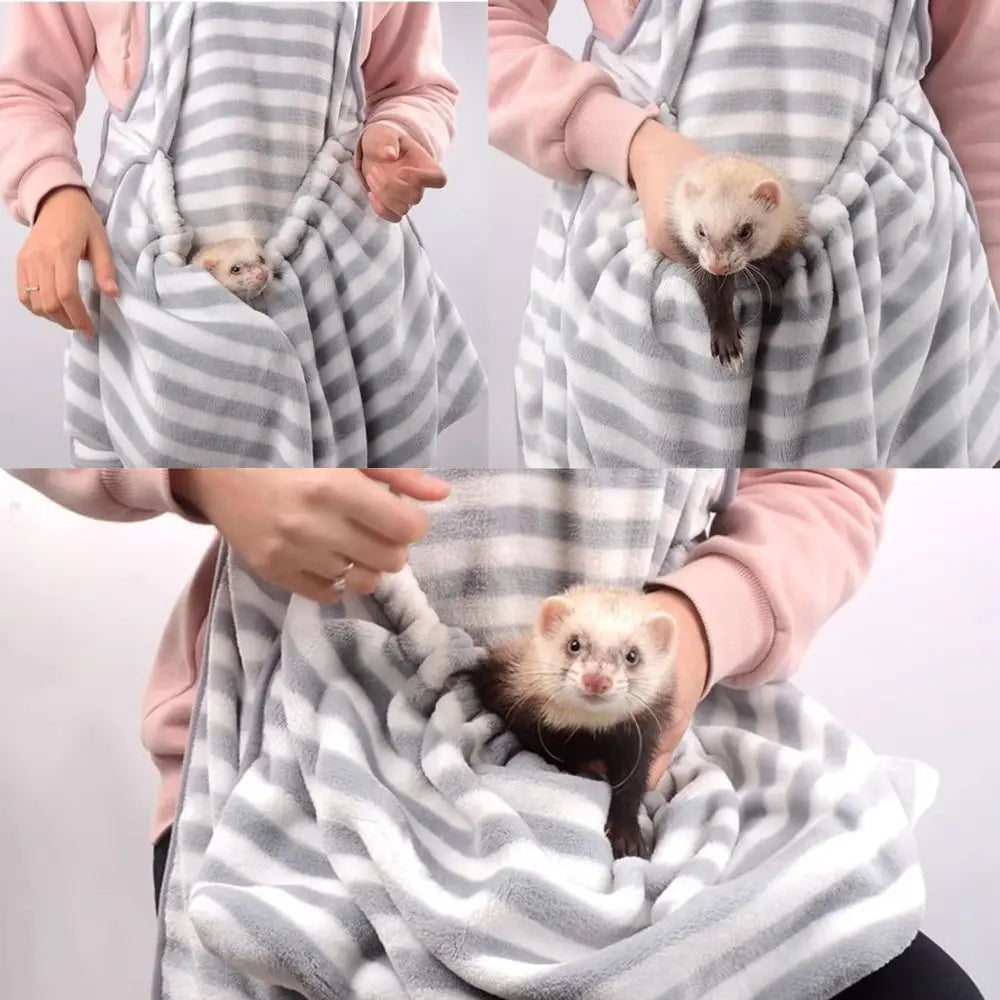 Ferret Sling Carrier - Fleece Small Pet Carrier Bag Soft Breathable Hands Free Shoulder Front Chest Apron Bonding Pouch Accompan