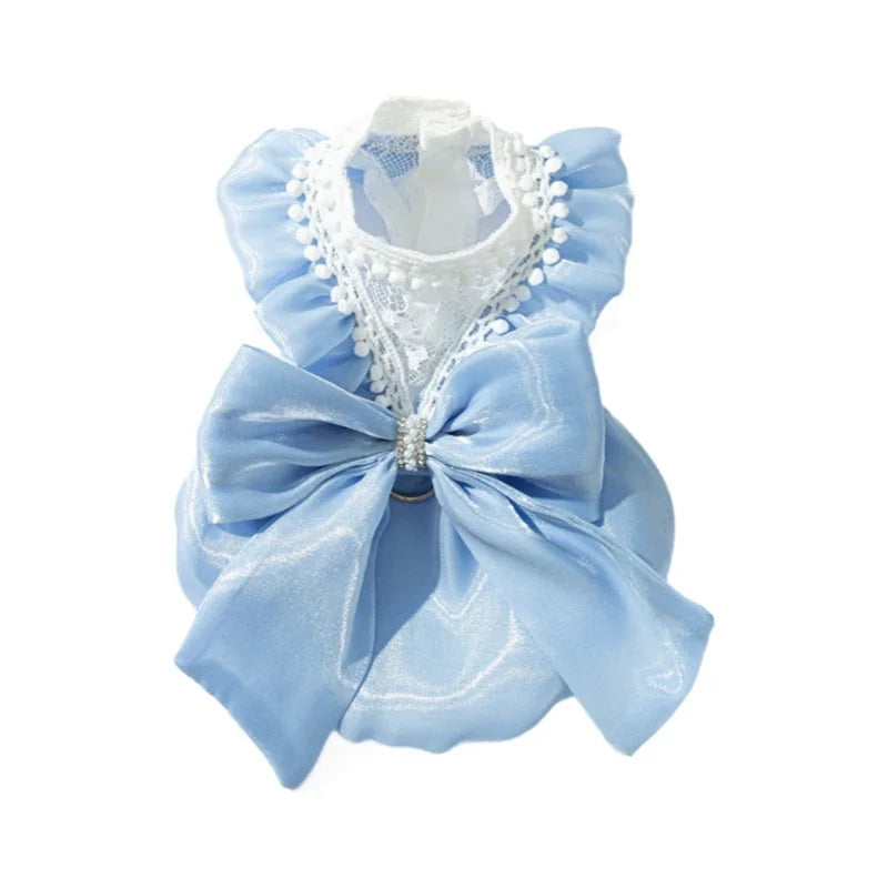 Adorable Small Dog Tutu Dress with Bowknot Lace Princess Puppy Clothes Outfit Apparel Female Cute Cat Skirt Patchwork Pet Dress