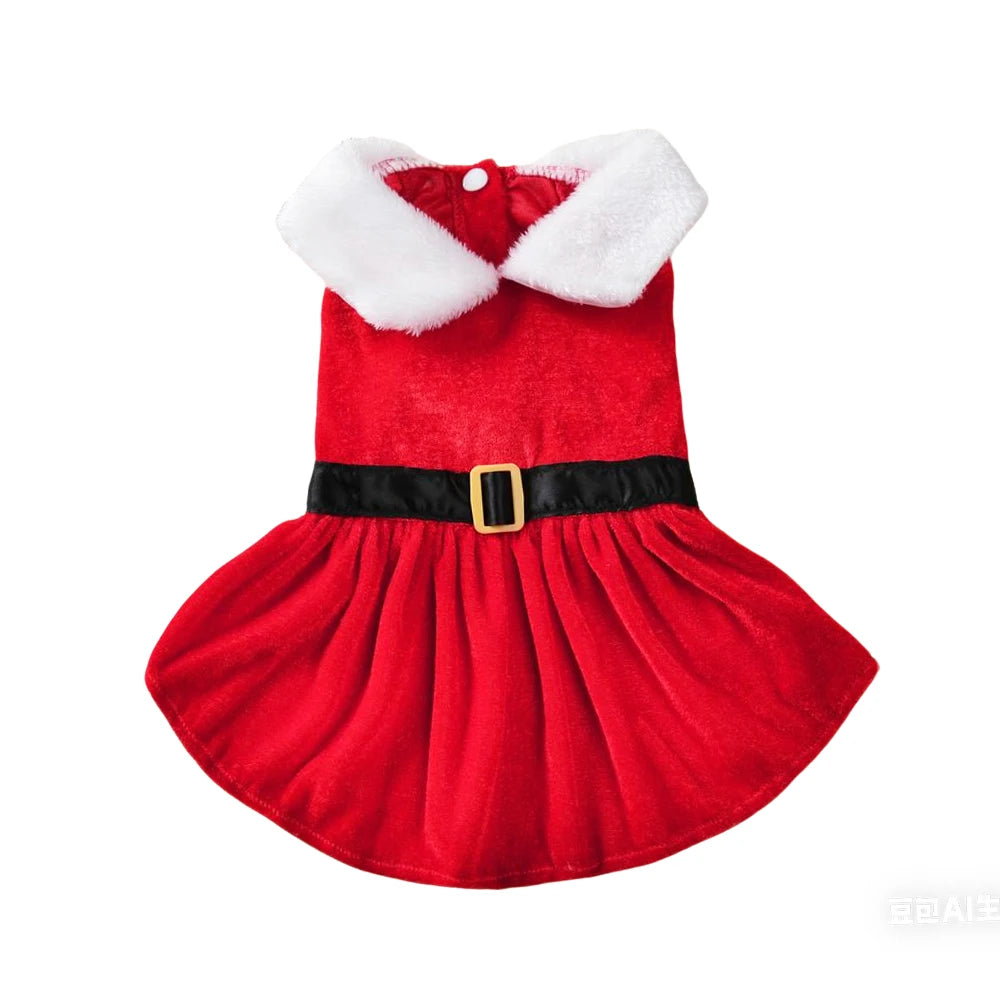 Cute Pet Dresses Christmas Festival Party Costume For Small Dogs Cats Red Princess Skirt Gifts Yorkshire French bulldog Clothes