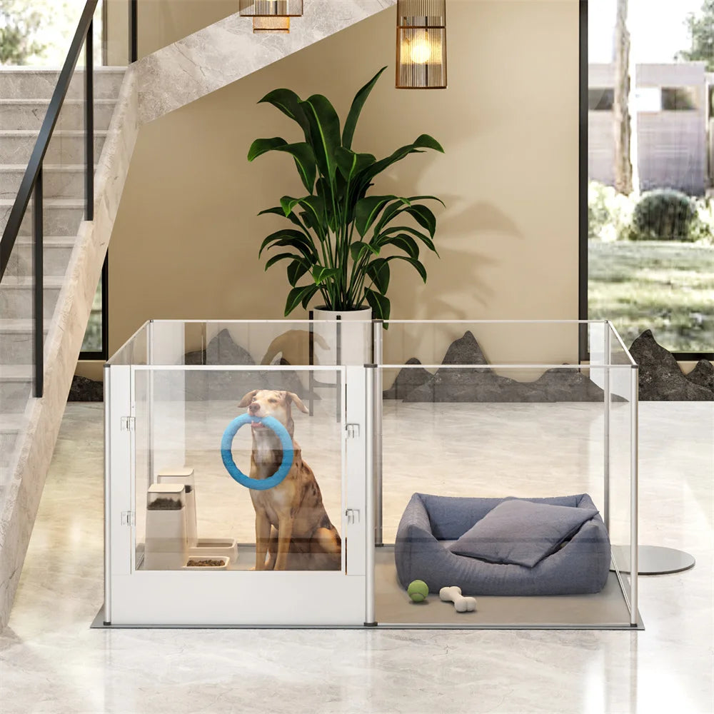 1Pc Large Acrylic Dog Playpen Cage Whelping Pen Box Indoor Enclosure Pet Clear Fence Puppy Playpen with Waterproof Fertility Pad