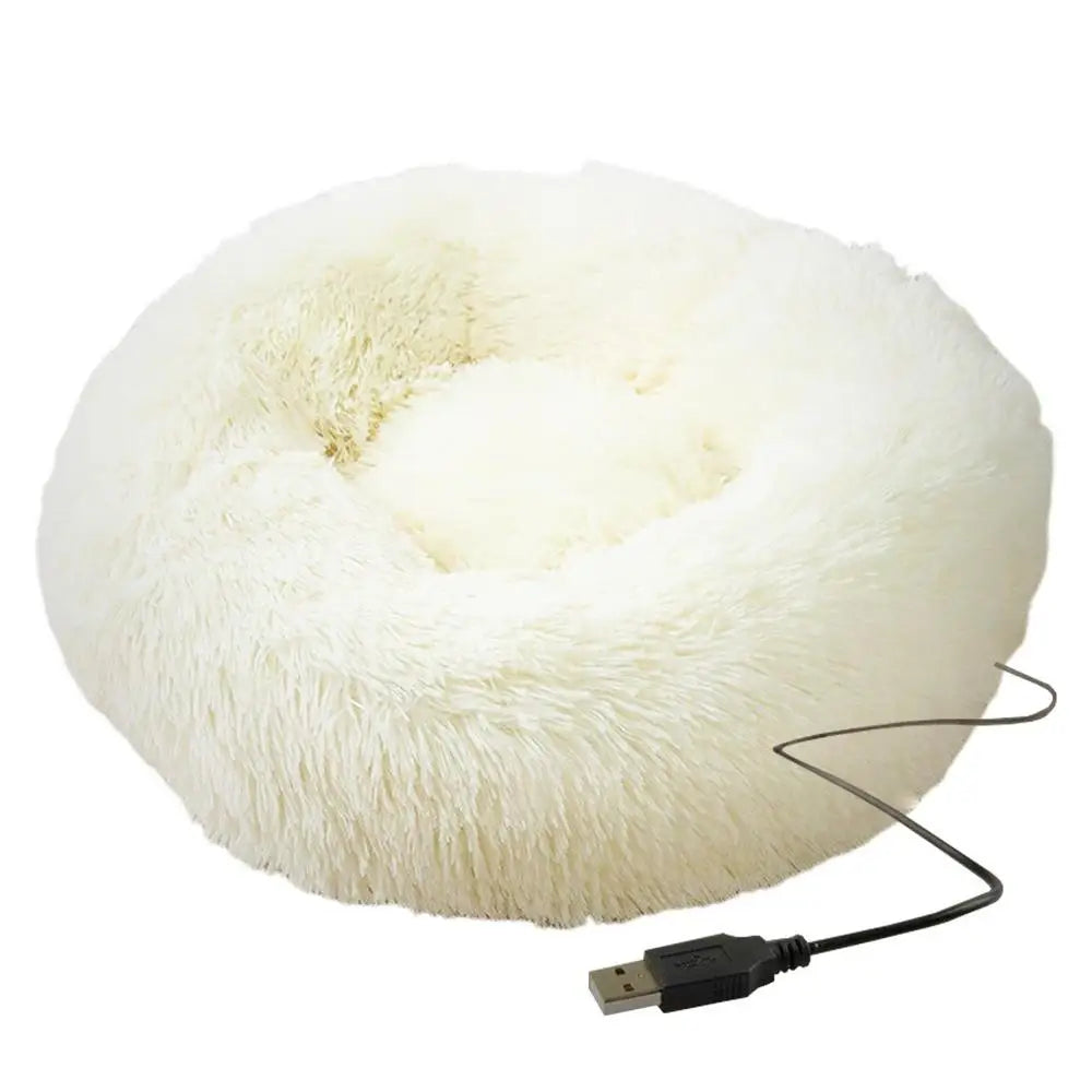 Round Dog Bed Soft Plush Pet Beds USB Heating Donut Round Beds for Dog Cat Comfortable House Pet Supplies Accessories