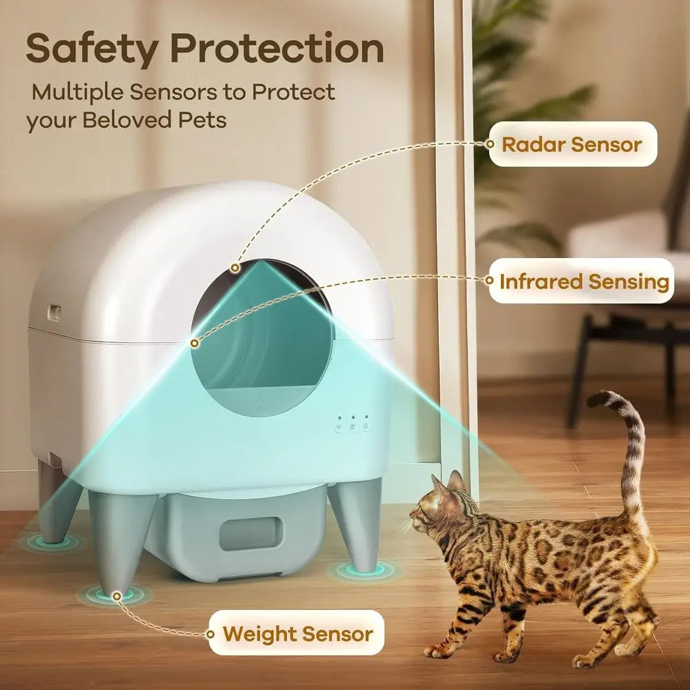 Smart Self-Cleaning Litter Box for Multiple Cats with App Control, Large Capacity, Safety Sensors, Removable Washable Liner,