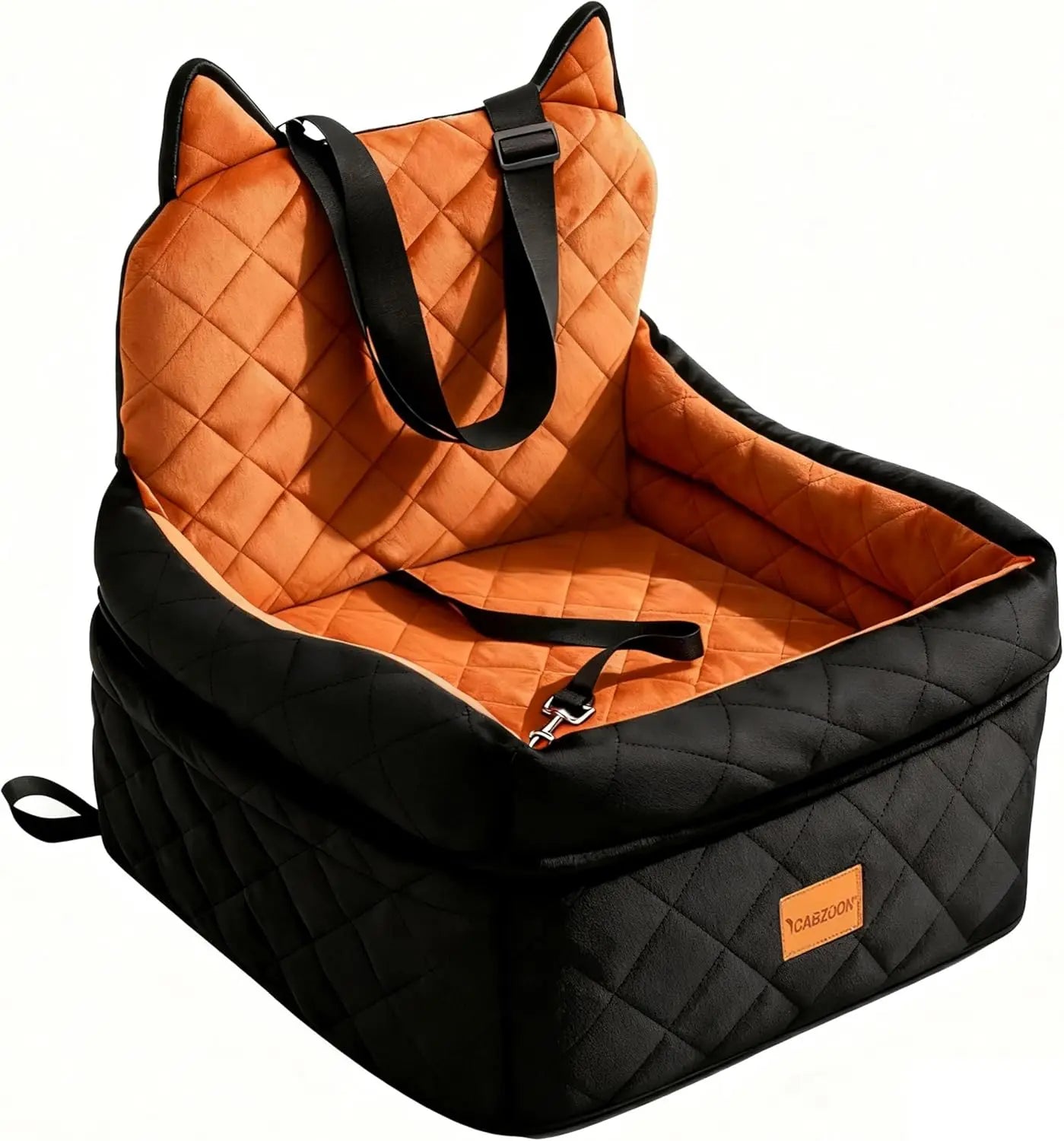 Dog Car Seat for Small/Medium Dogs Up to 35lbs, Elevated Cushion with Washable Cover & Storage Pockets, Black-Orange