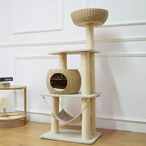 Cat Tree for Indoor Cats, 52.4 Inch Tall, with Scratching Post and Hammock