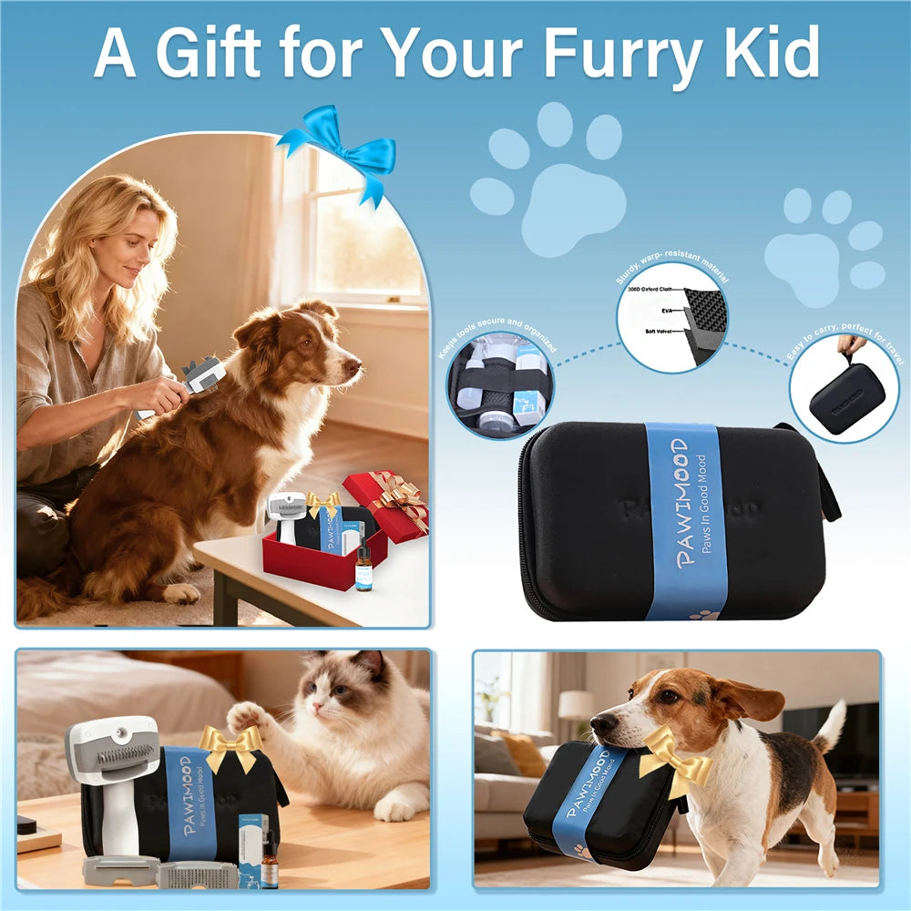 PAWIMOOD 3 in 1 Pet Steam Brush for Dogs Cats Spray Hair Removal Comb Self Cleaning 3 Swap Heads Grooming Dematting Deshedding