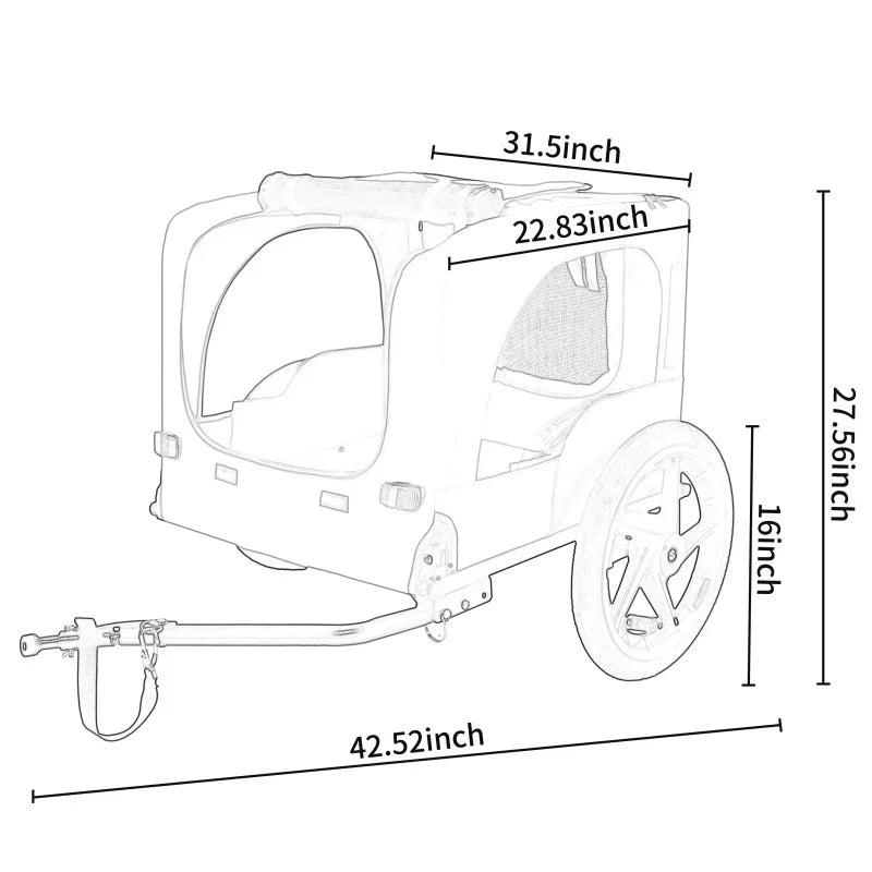 Outdoor Heavy Duty Collapsible Pet Bike Trailer With 16 Inch All Terrain Wheels Universal Hitch Foldable Dog Cargo Carrier