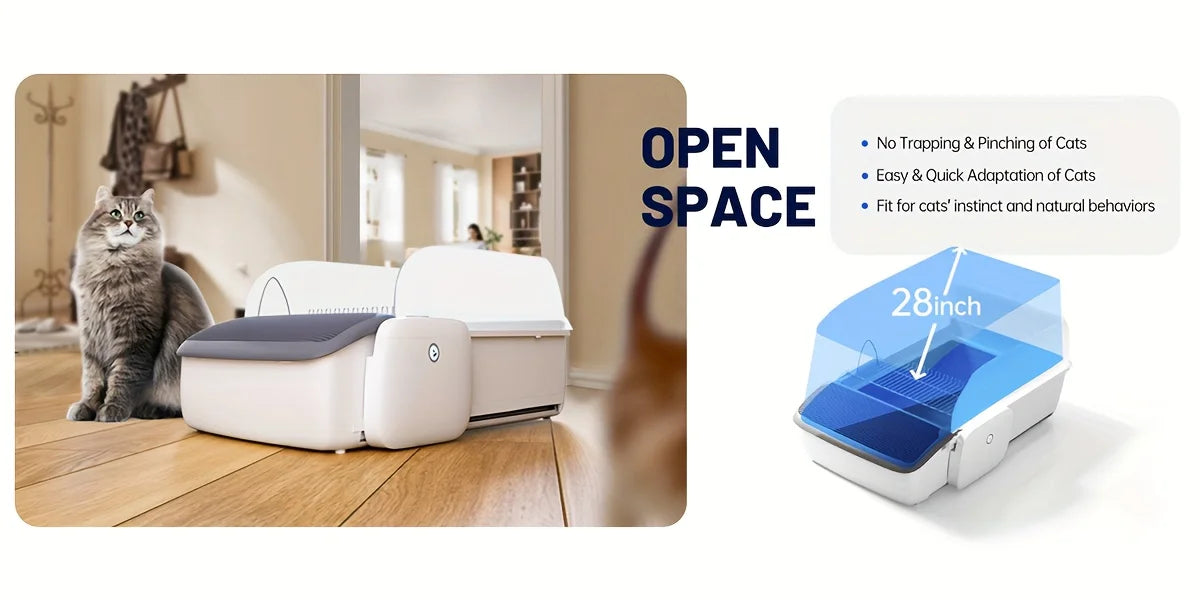 Self Cleaning Automatic Cat Litter Box Robot Open Top Large Capacity App Control Anti Pinch Odor Free Waste System MultiCat Free