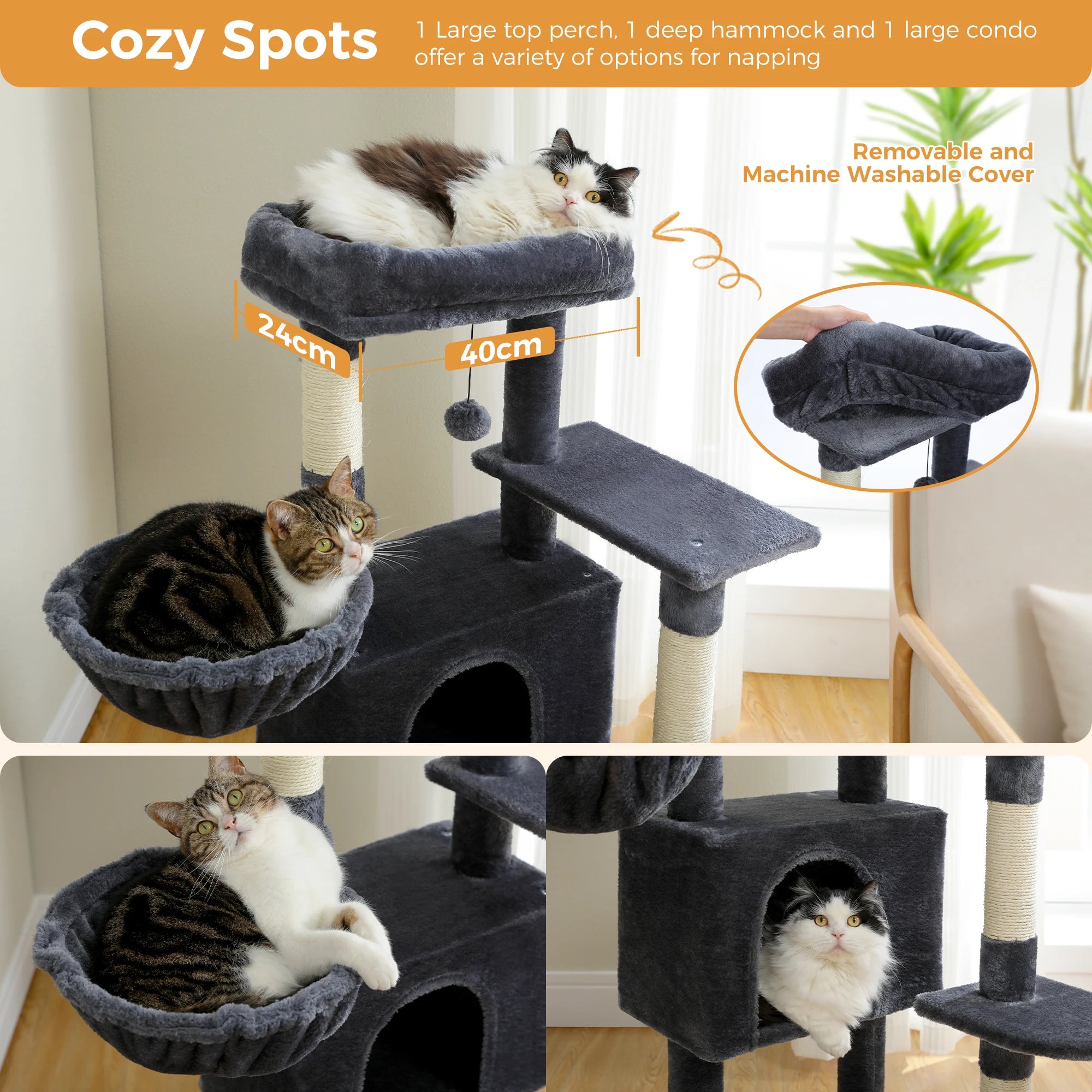 Cat Tree with Toy Cat Tower condo for Indoor Cats Cat House with Padded Plush Perch Cozy Hammock and Sisal Scratching Posts