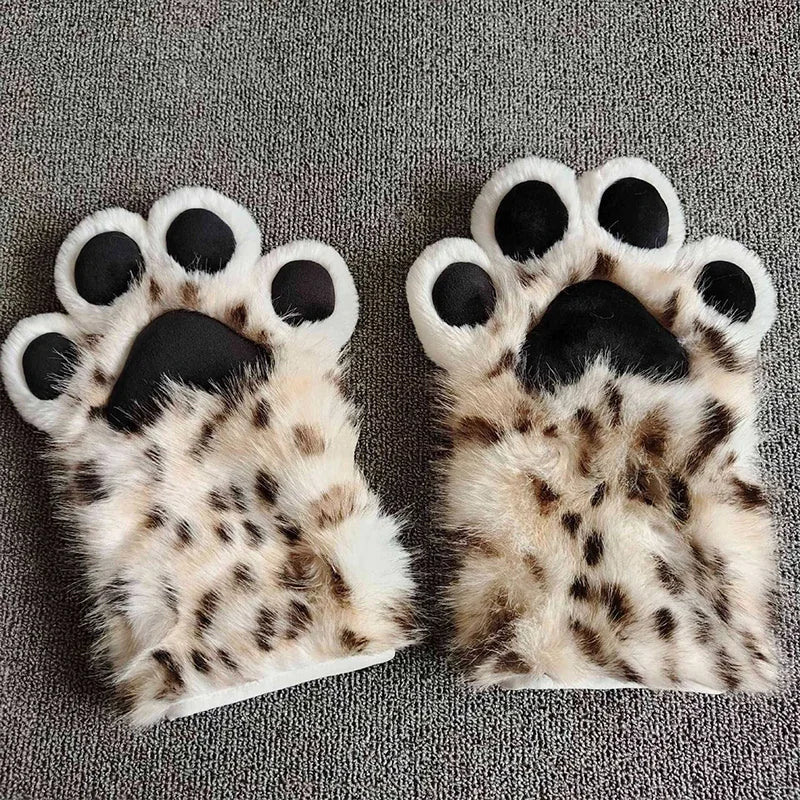 Faux Fur Snow Leopard Claws Fursuit Colorful Furry Cat Paw Halloween Dress Up Cosplay Costume Nail Tiger Claw Lolita Mittens