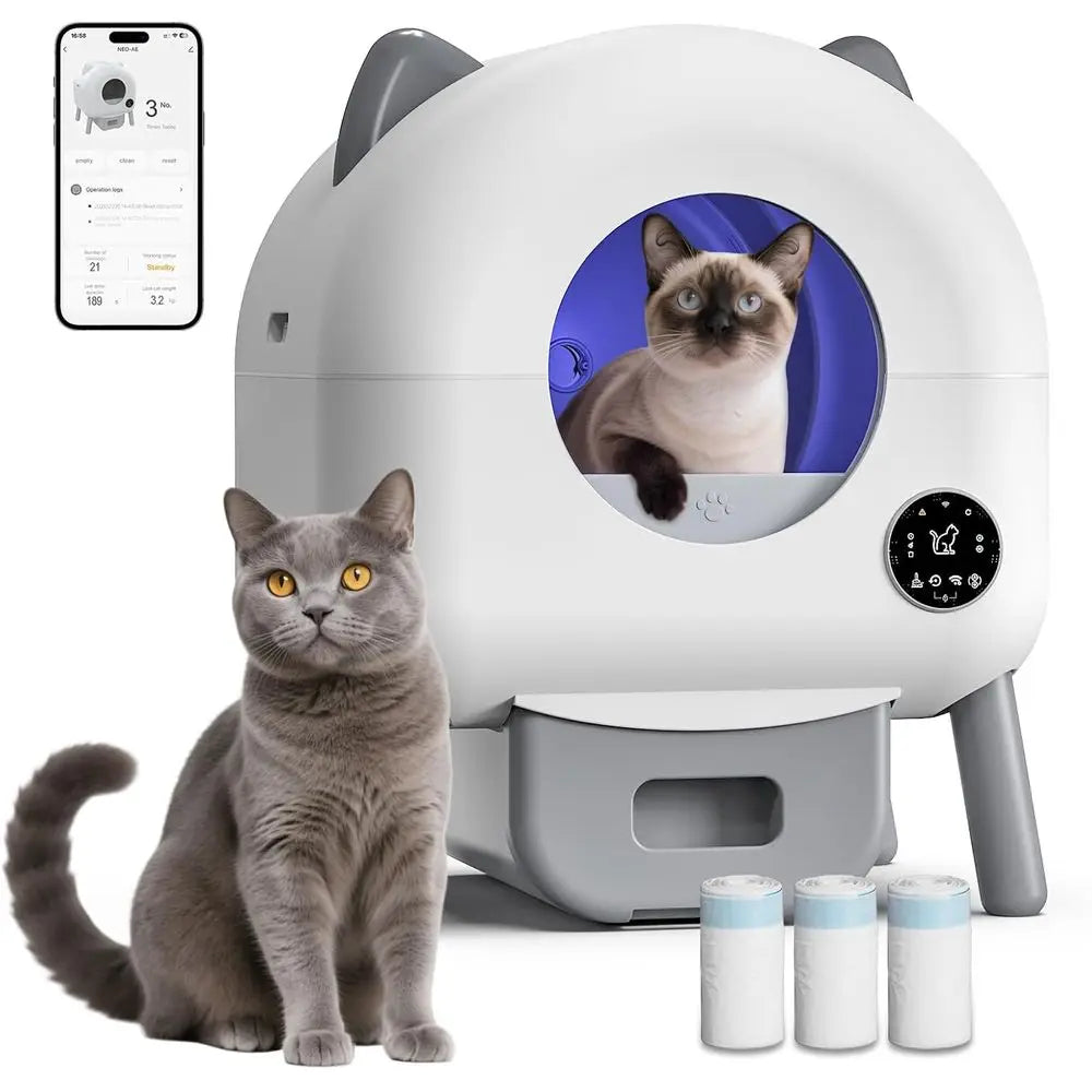 Self-Cleaning Litter Box, Automatic Cat Litter Box Robot with APP Control and Safety Protection for Multiple Cats