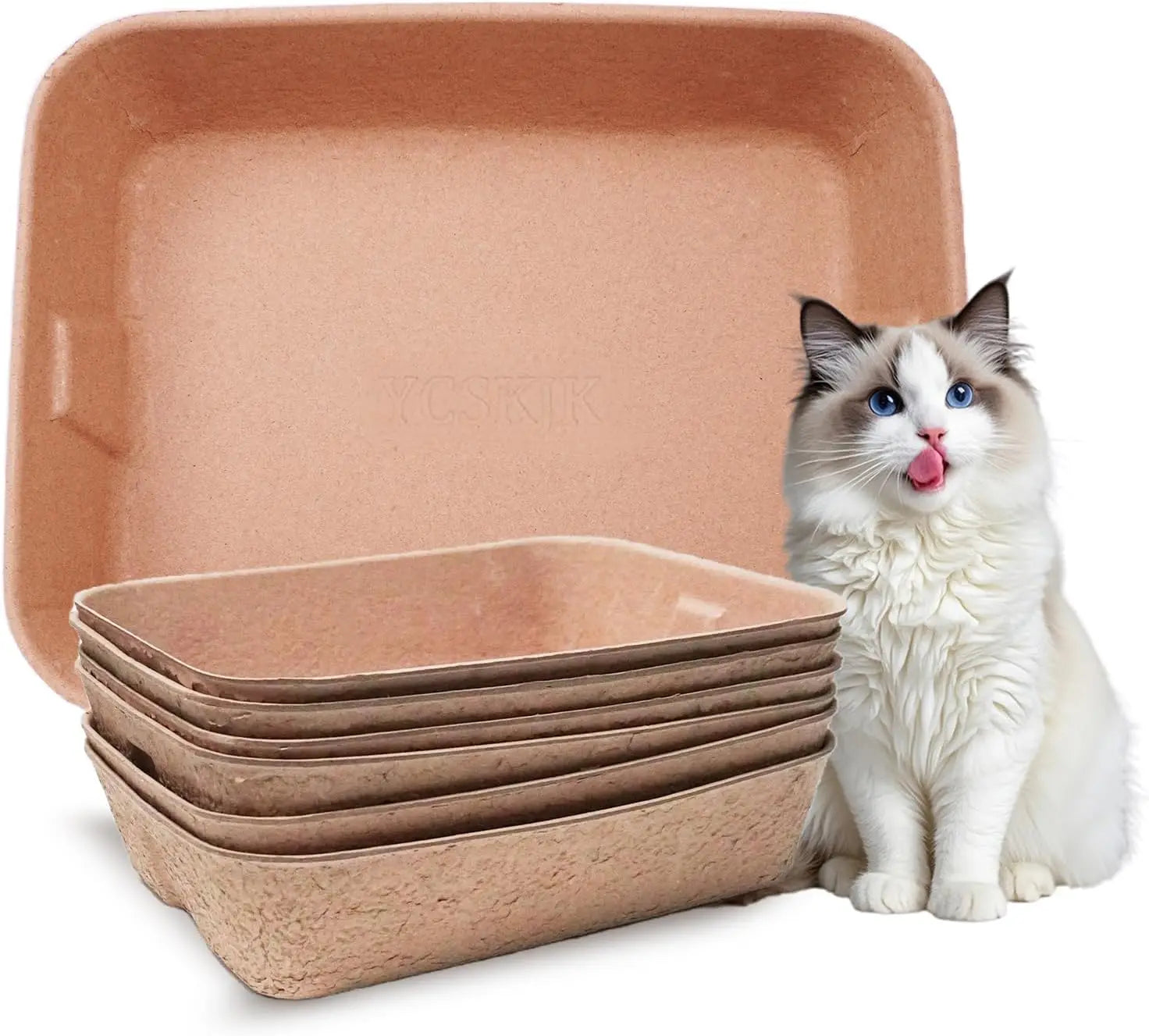Extra Thick Large Disposable Cat Litter Box, Leak Resistant Durable Sustainable, Brown 6-Pack