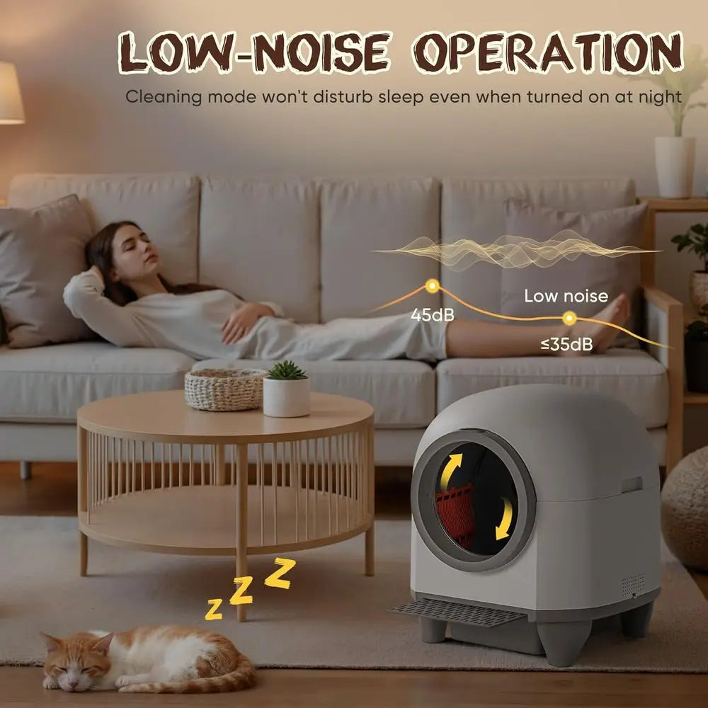 Smart Self-Cleaning Cat Litter Box, 90L High-Capacity, Multi-Cat Home, App-Enabled Safety, Litter Mat & Bag Included (Gray)