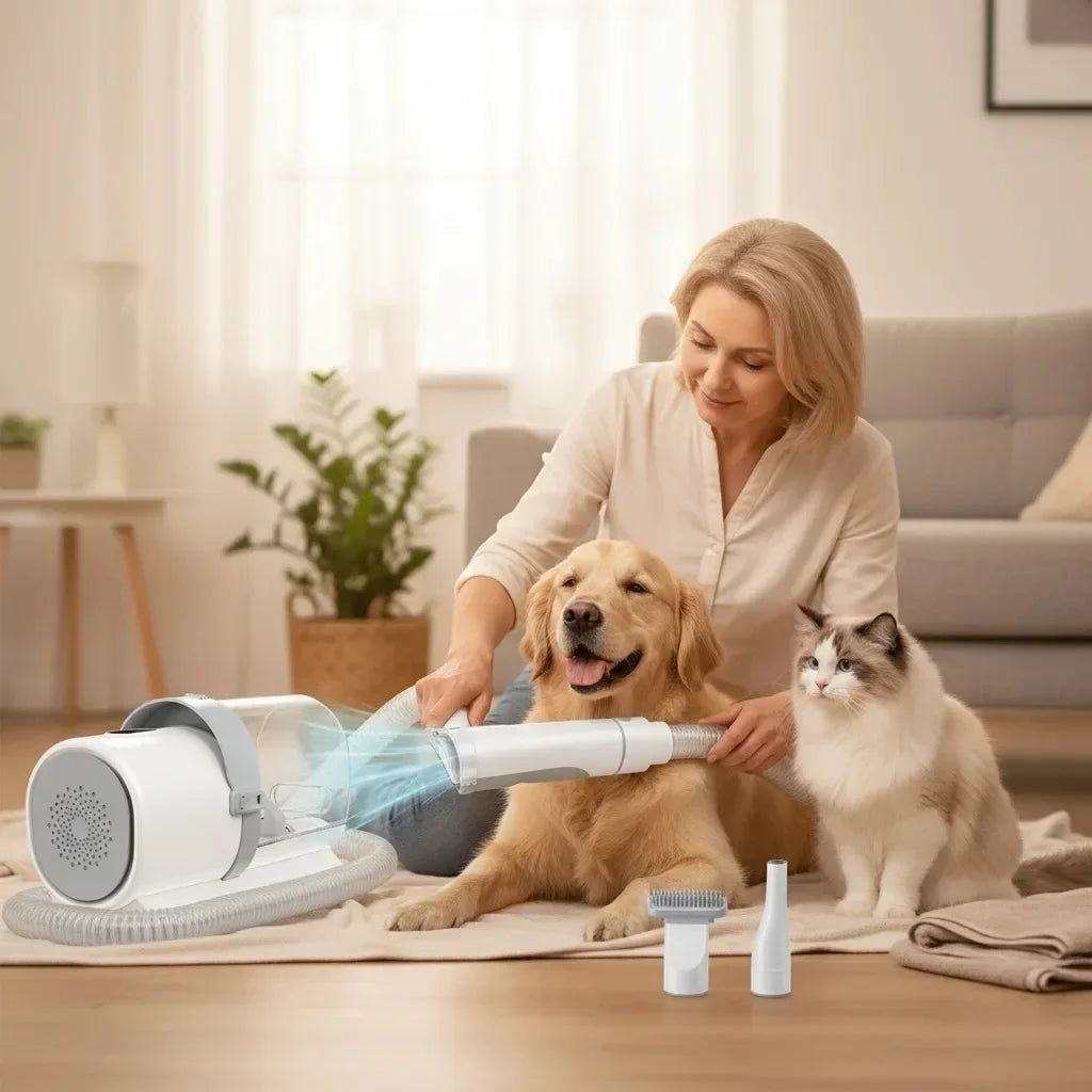 Pet Grooming Vacuum Kit with 2L Dust Cup, 3 Suction Modes & 5 Grooming Tools for Dogs and Cats