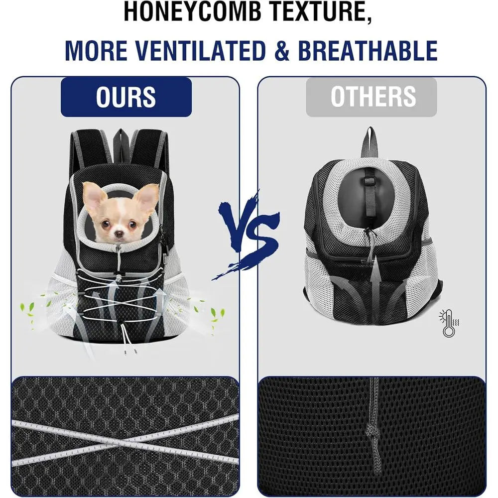 Breathable Dog Backpack Carrier for Small to Medium Dogs and Cats, Adjustable & Safe for Hiking & Walks (Black, Up to 14 lbs)