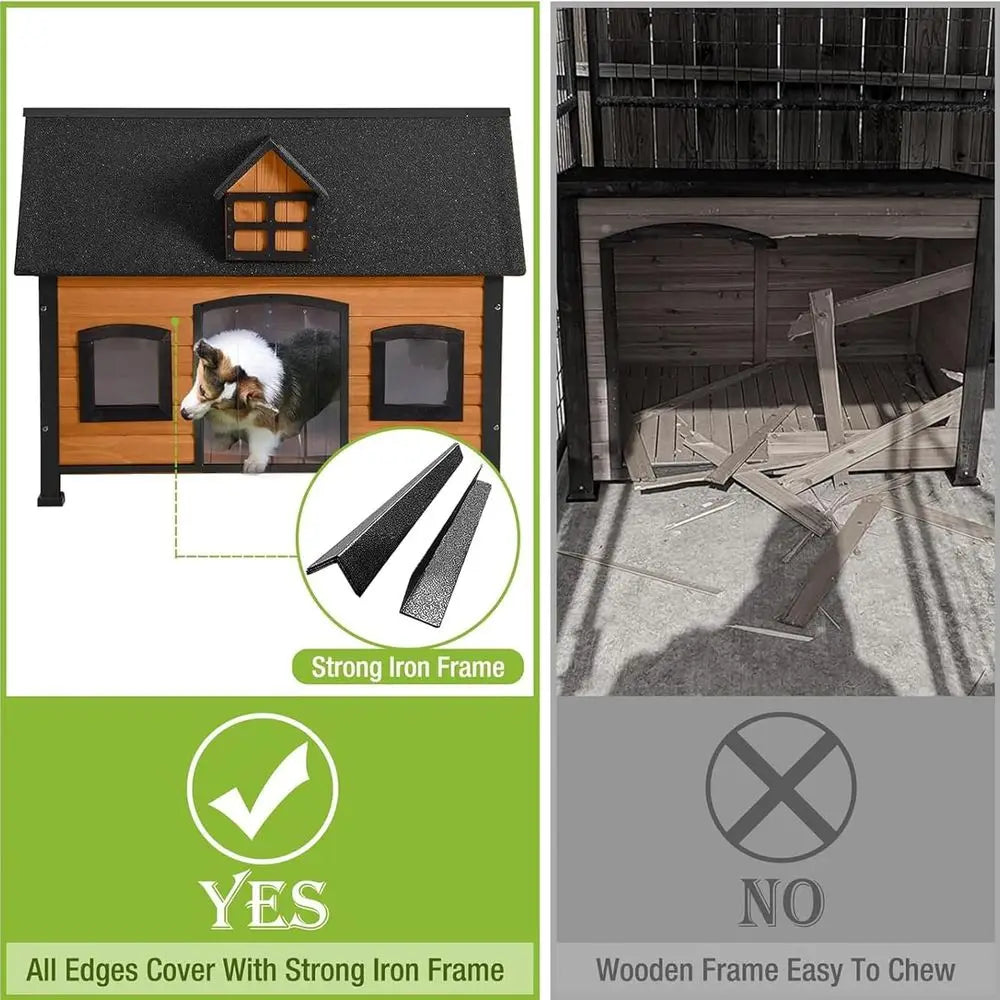 All-Weather Metal Dog House: Waterproof Indoor/Outdoor Kennel for Small to Large Dogs