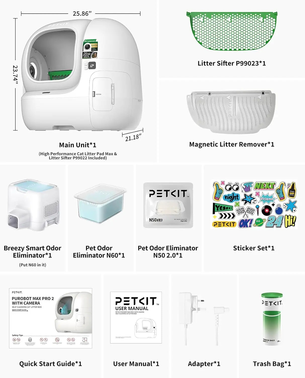 2025 Purobot Max Pro 2 AI-Camera Self Cleaning Cat Litter Box, Extra Large Opening 210° Wide Angle Lens Cat Facial, Customized