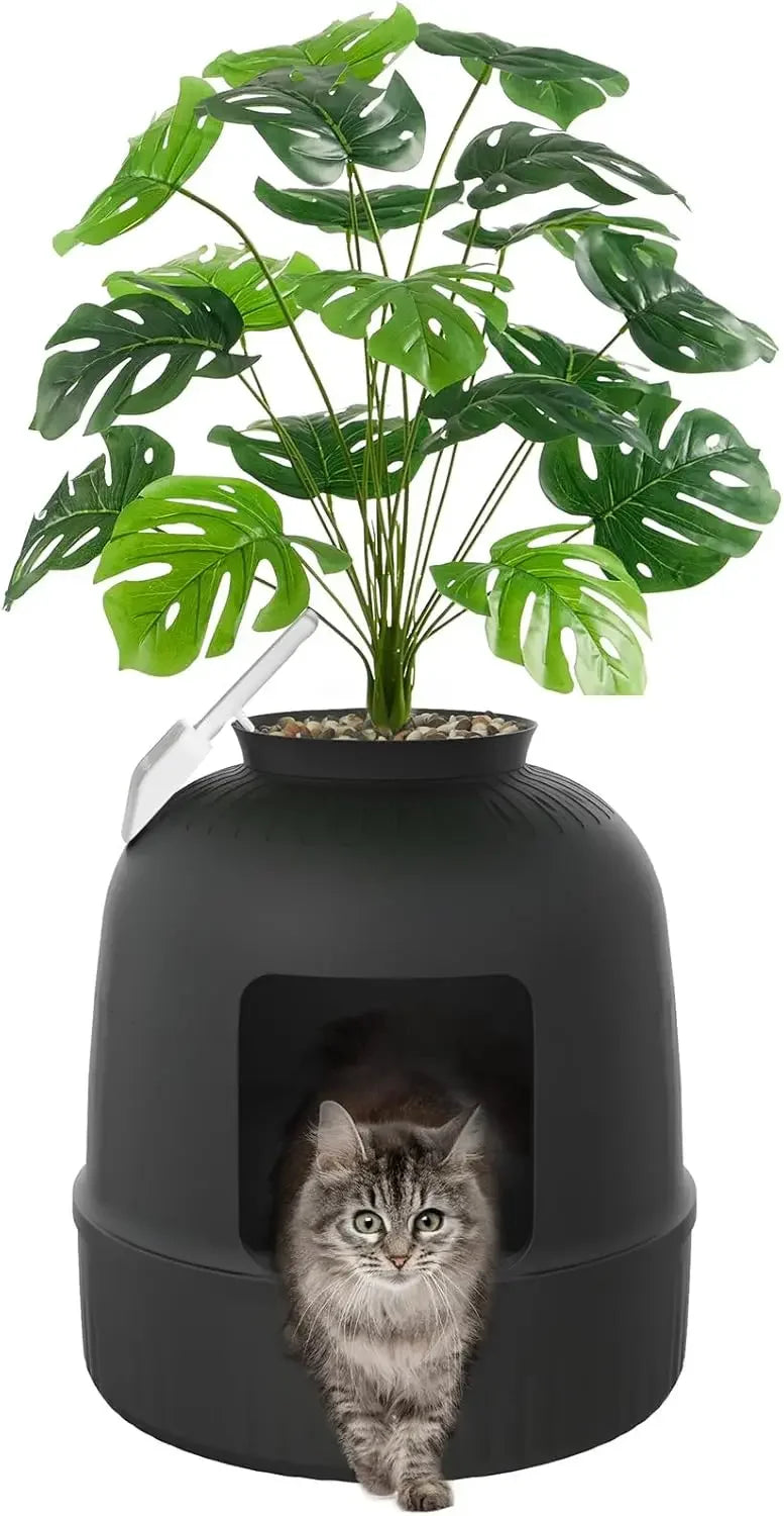 Furniture.Litter Box Cat with Faux Plant & Scoop, Hidden Enclosure Litter Tray with Odor Control & Carbon Filter sofa